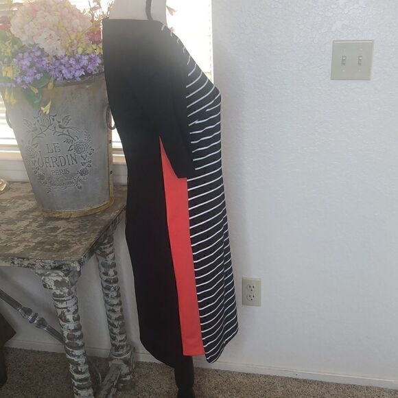 Eliza J Black, White and Red Knit Sheath Dress - Picture 3 of 11